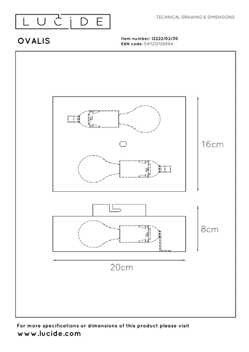 Lucide OVALIS - Wall light - 2xE14 - Black - technical